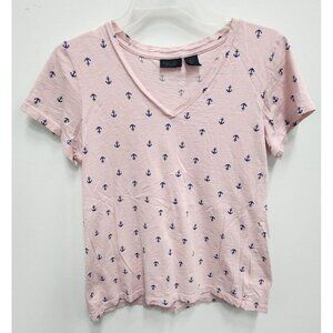 Rachel Rachel Roy Pink Blue Anchor Print Nautical Cotton T-Shirt Large